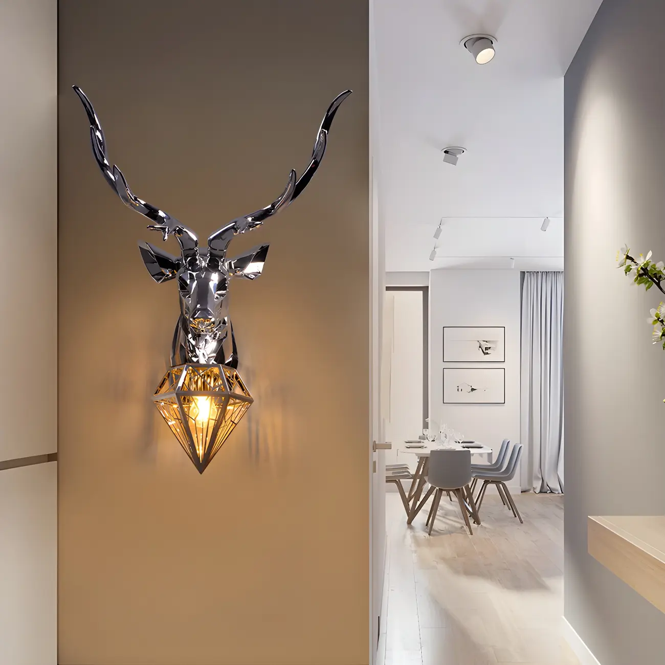 Modern Metal Glossy Deer Head Design Wall Sconce Image - 1 | homeyfad