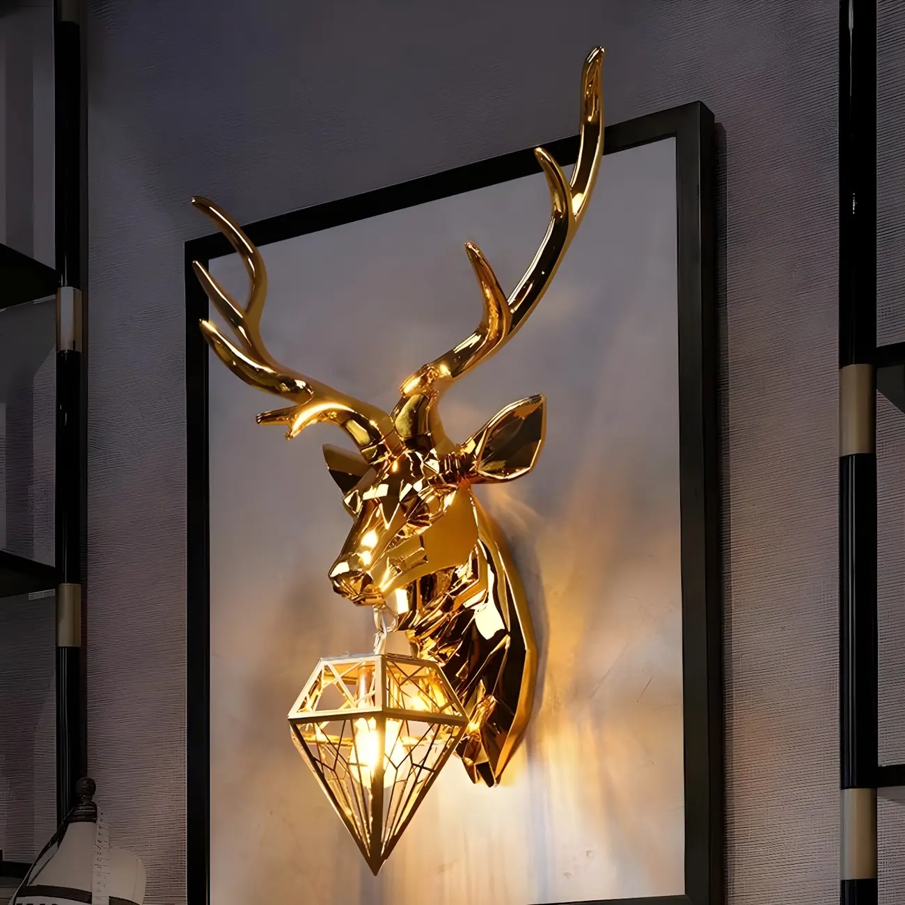 Modern Metal Glossy Deer Head Design Wall Sconce Image - 3 | homeyfad