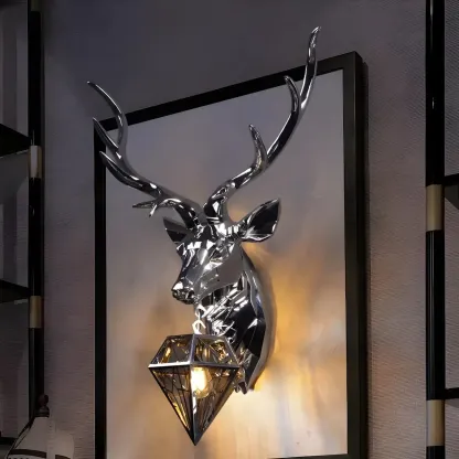 Modern Metal Glossy Deer Head Design Wall Sconce Image - 4