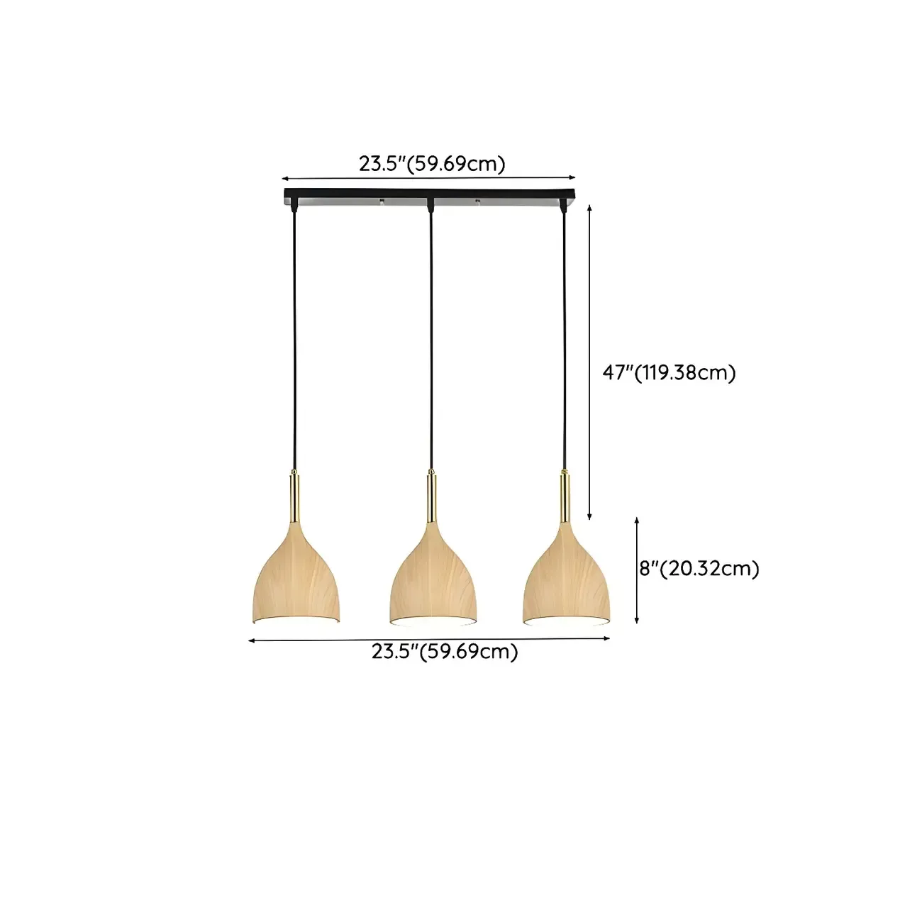 3-Light Modern Adjustable Length Island Pendant Light for Kitchen #size