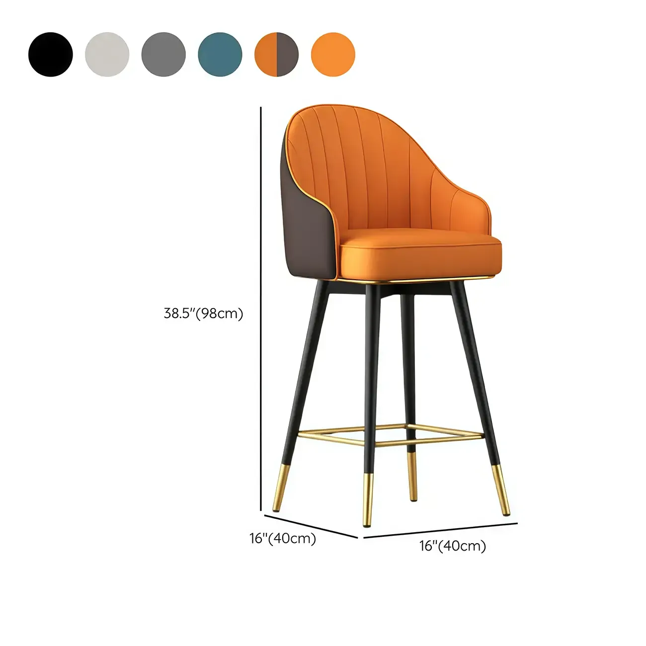 Art Deco Leather Swivel Bucket Cushioned Bar Stool Image - 11