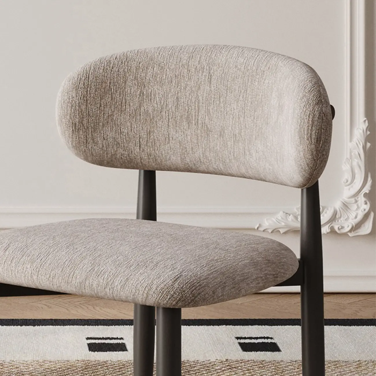 Vintage Chenille Low Back Armless Dining Chair Set of 2 Image - 5 | homeyfad