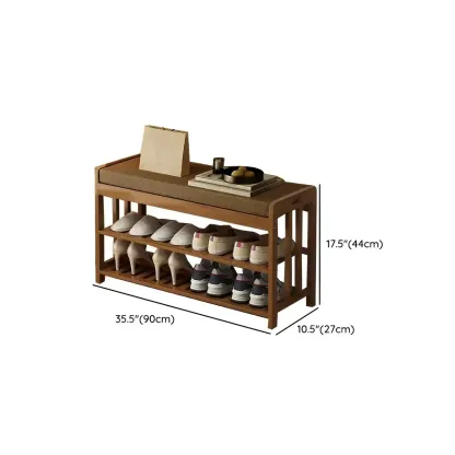 Classic Brown Bamboo Cushioned Shoe Storage Bench Image - 19