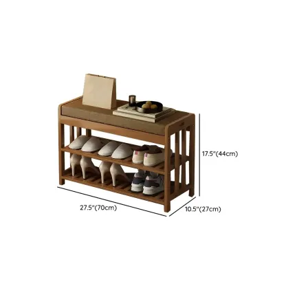 Classic Brown Bamboo Cushioned Shoe Storage Bench Image - 21