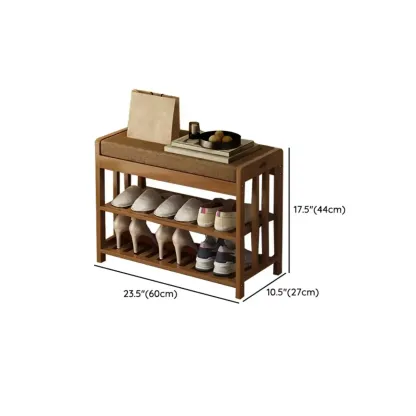 Classic Brown Bamboo Cushioned Shoe Storage Bench Image - 22