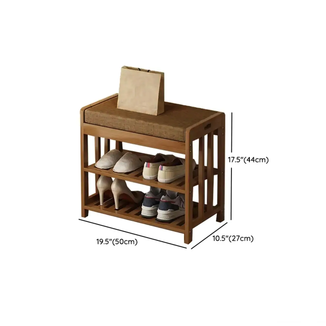 Classic Brown Bamboo Cushioned Shoe Storage Bench Image - 23 | homeyfad