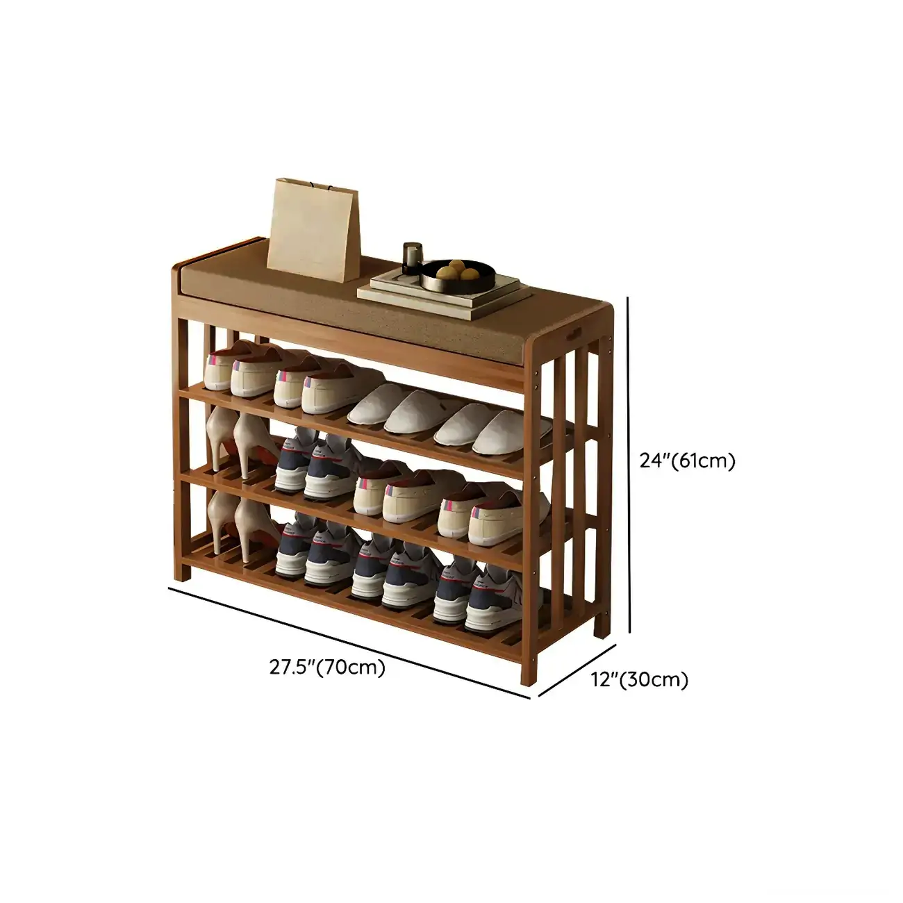 Classic Brown Bamboo Cushioned Shoe Storage Bench Image - 24 | homeyfad