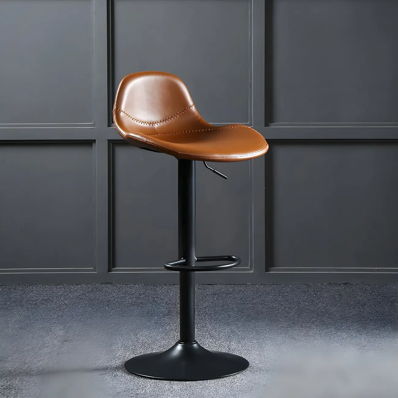 Traditional Leather Adjustable Bar Stools with Backrest for Home Image - 2 | homeyfad