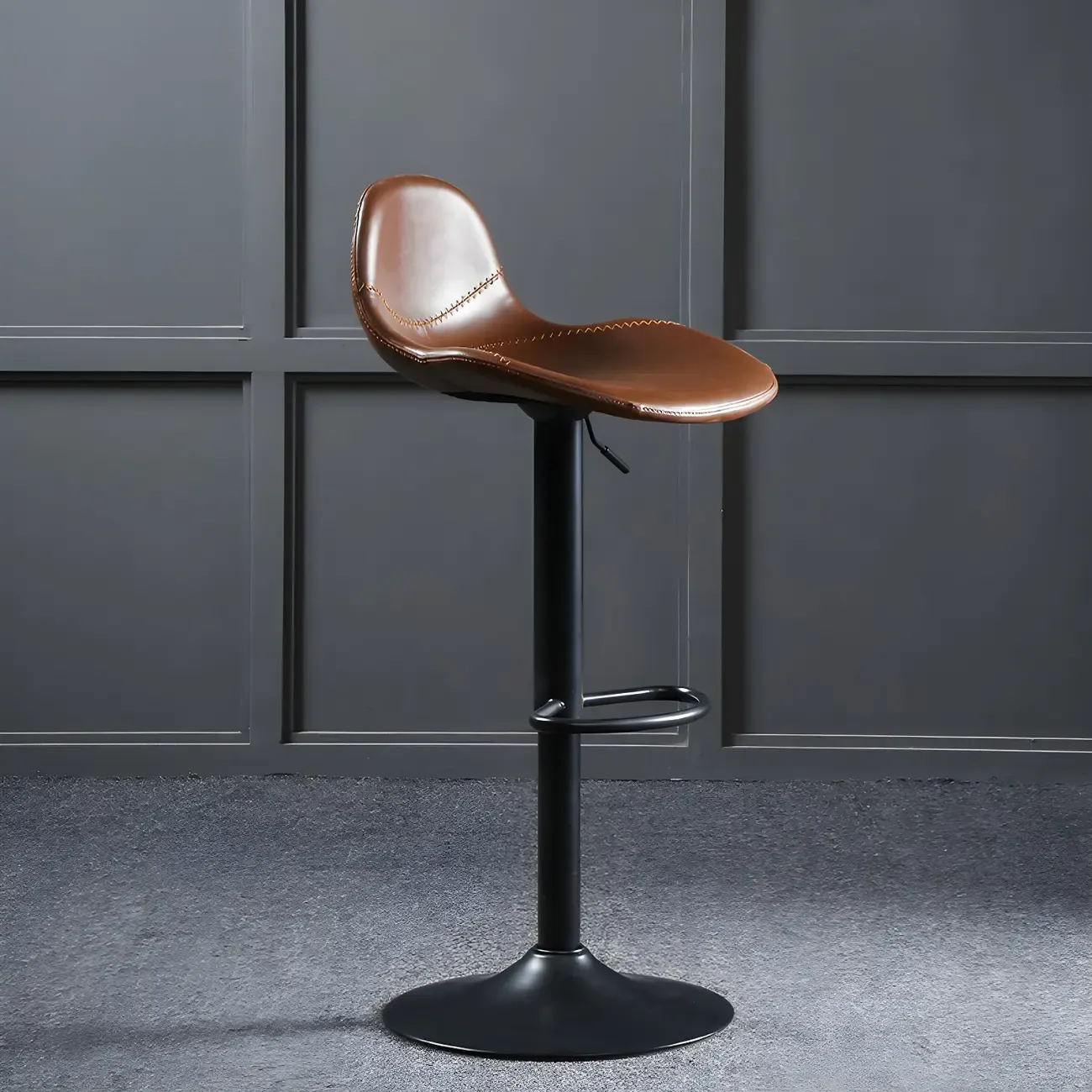 Traditional Leather Adjustable Bar Stools with Backrest for Home Image - 3