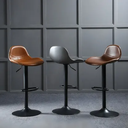 Traditional Leather Adjustable Bar Stools with Backrest for Home Image - 4