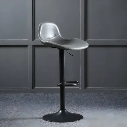 Traditional Leather Adjustable Bar Stools with Backrest for Home Image - 7