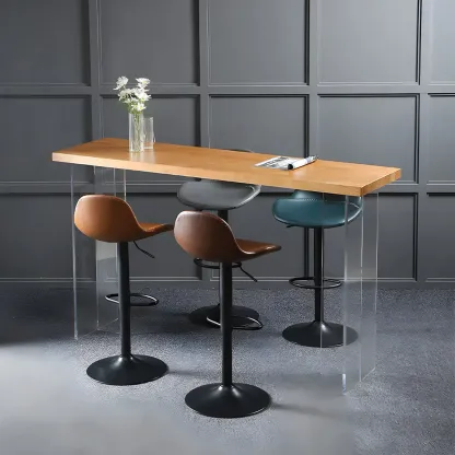 Traditional Leather Adjustable Bar Stools with Backrest for Home Image - 14