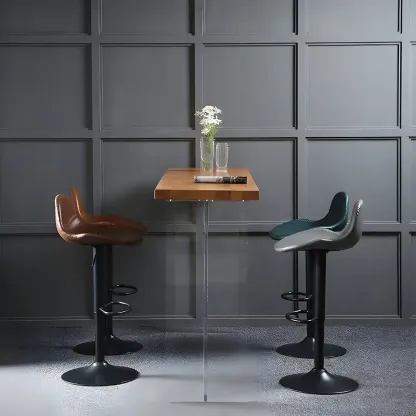 Traditional Leather Adjustable Bar Stools with Backrest for Home Image - 15