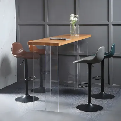 Traditional Leather Adjustable Bar Stools with Backrest for Home Image - 16