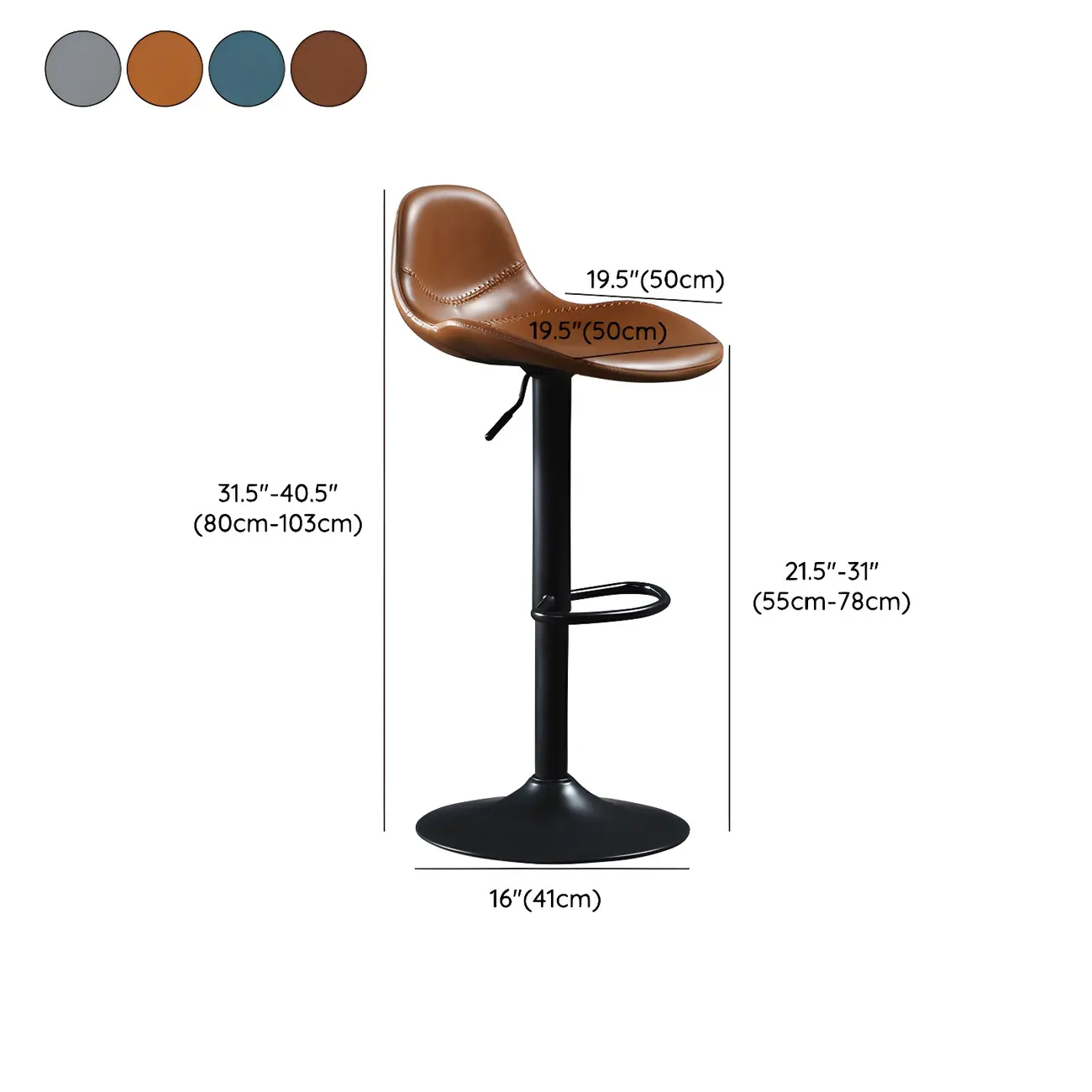 Traditional Leather Adjustable Bar Stools with Backrest for Home #size