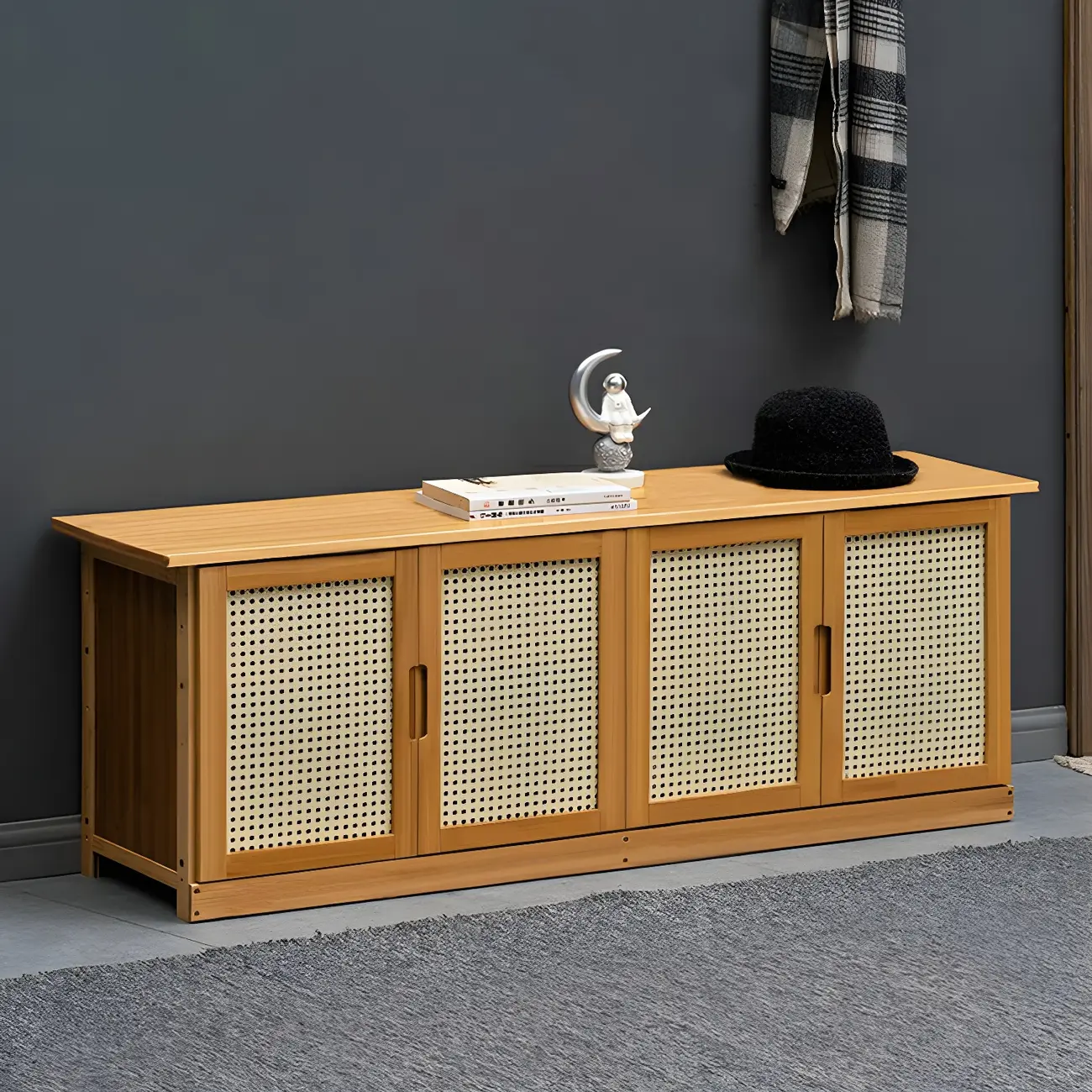 Entryway Bamboo Shoe Storage Cabinet with Rattan Doors Image - 1 | homeyfad