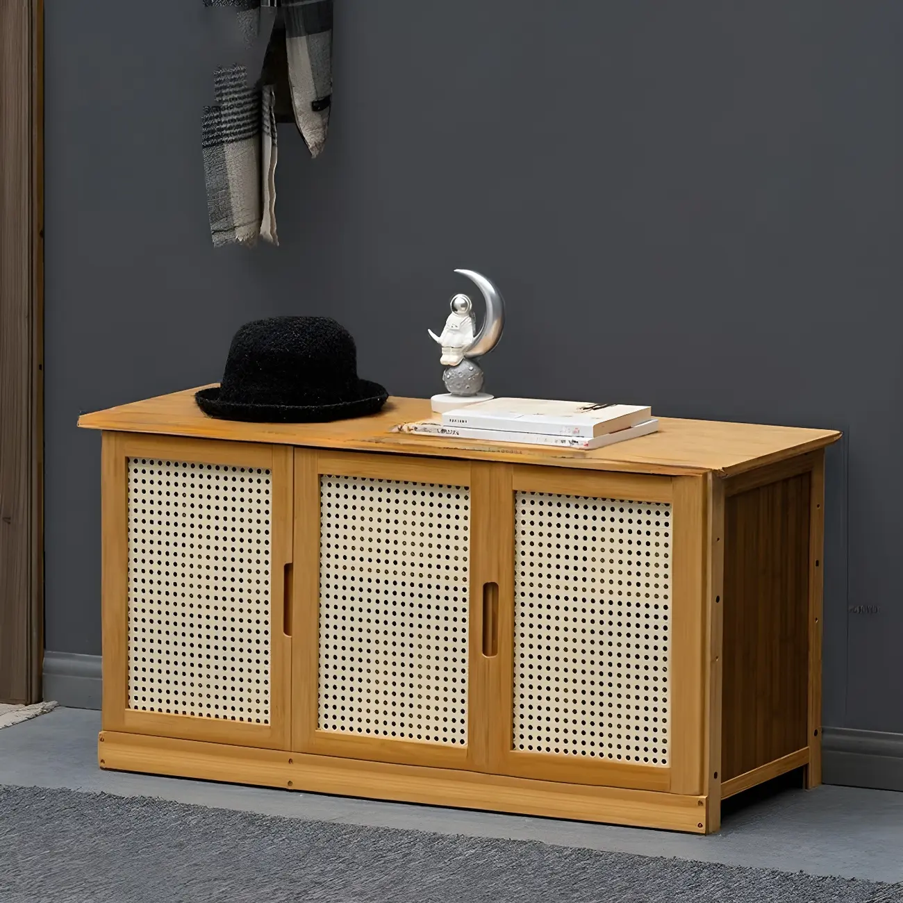 Entryway Bamboo Shoe Storage Cabinet with Rattan Doors Image - 5 | homeyfad