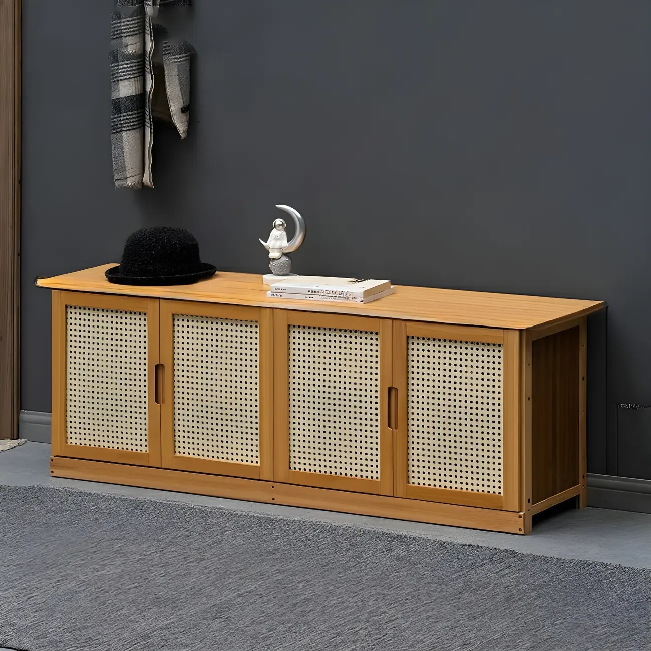 Entryway Bamboo Shoe Storage Cabinet with Rattan Doors Image - 6 | homeyfad