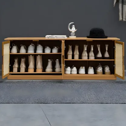 Entryway Bamboo Shoe Storage Cabinet with Rattan Doors Image - 2