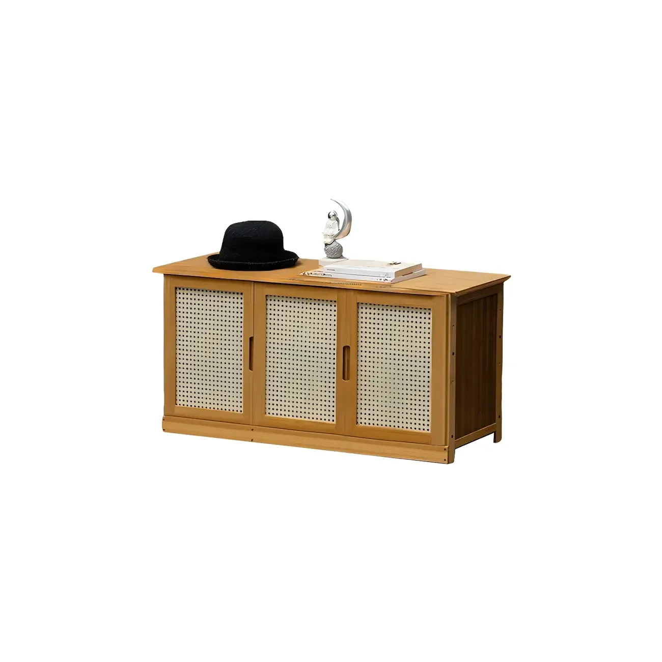 Entryway Bamboo Shoe Storage Cabinet with Rattan Doors Image - 8