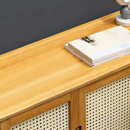 Entryway Bamboo Shoe Storage Cabinet with Rattan Doors Image - 9