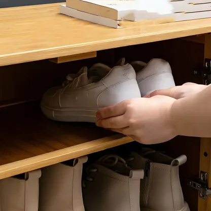 Entryway Bamboo Shoe Storage Cabinet with Rattan Doors Image - 10