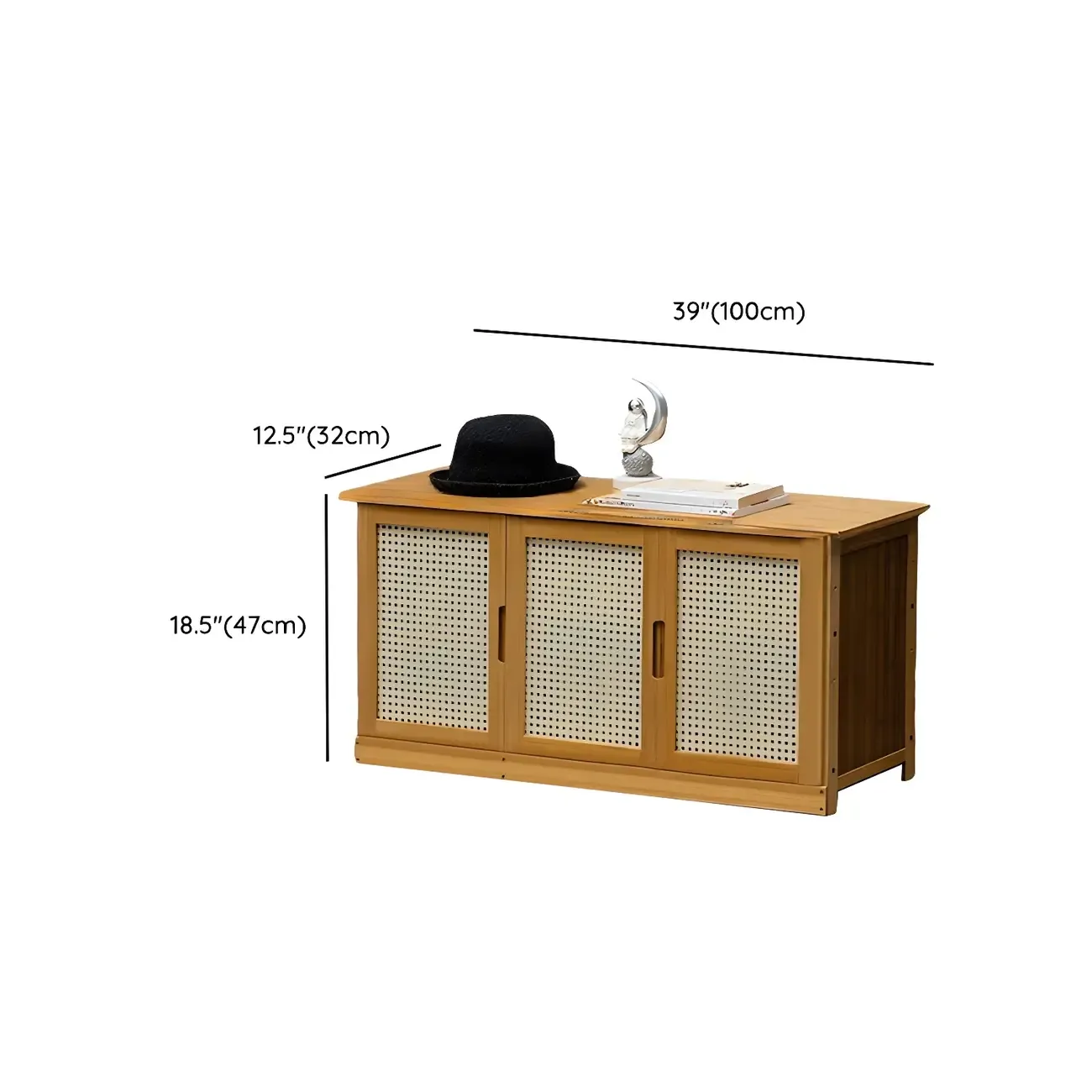 Entryway Bamboo Shoe Storage Cabinet with Rattan Doors #size