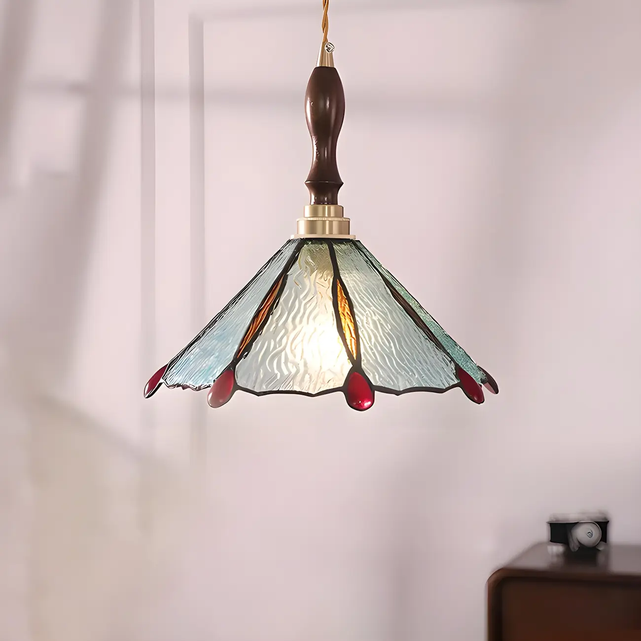 Vintage Glass & Wood Pendant Hanging Light for Indoor Decor   Image - 3 | homeyfad