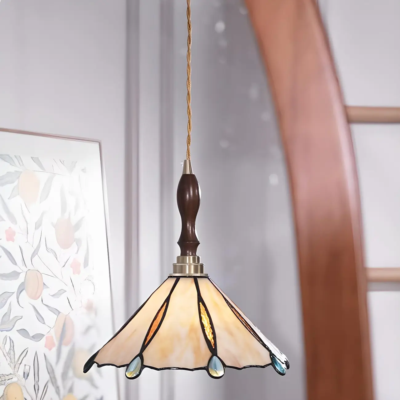 Vintage Glass & Wood Pendant Hanging Light for Indoor Decor   Image - 4 | homeyfad