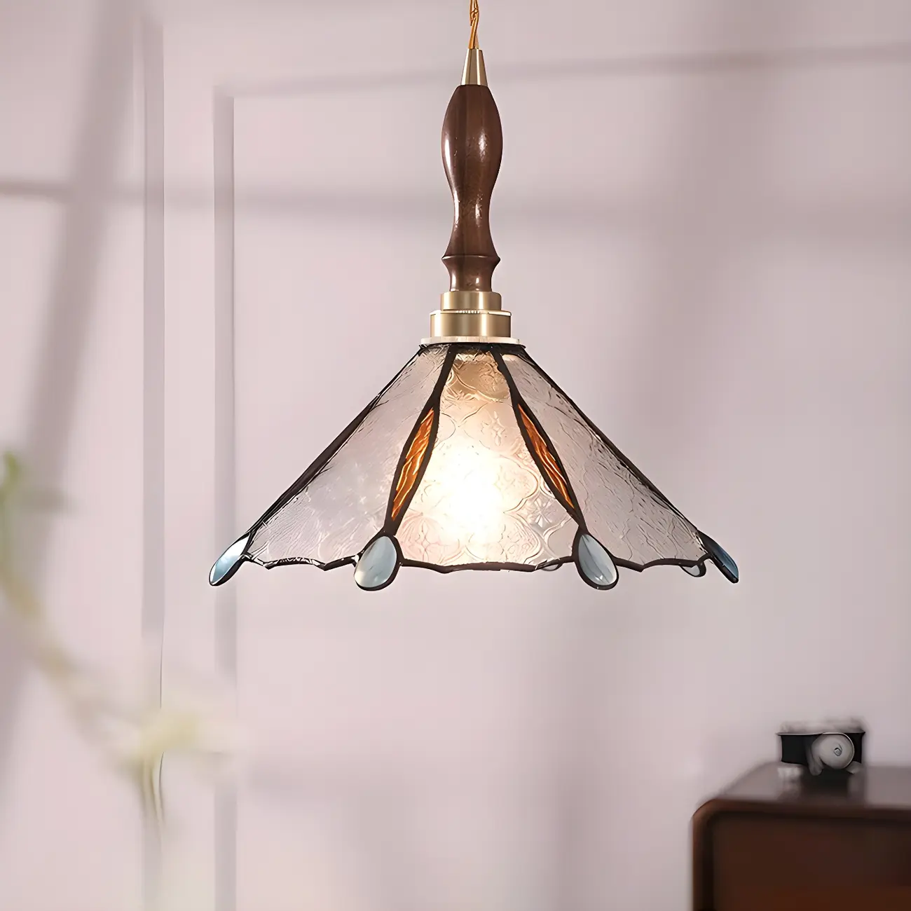 Vintage Glass & Wood Pendant Hanging Light for Indoor Decor   Image - 5 | homeyfad