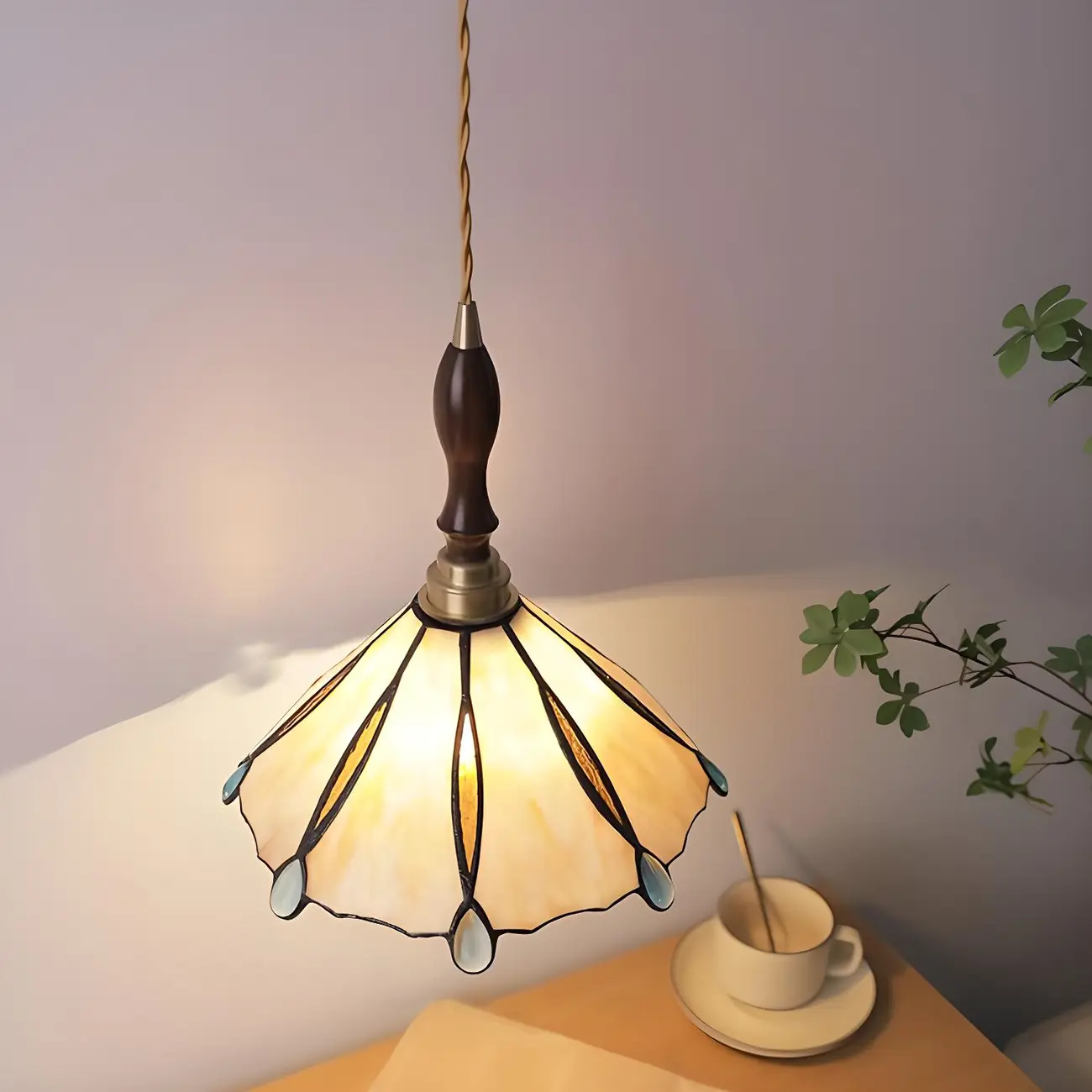 Vintage Glass & Wood Pendant Hanging Light for Indoor Decor   Image - 6 | homeyfad