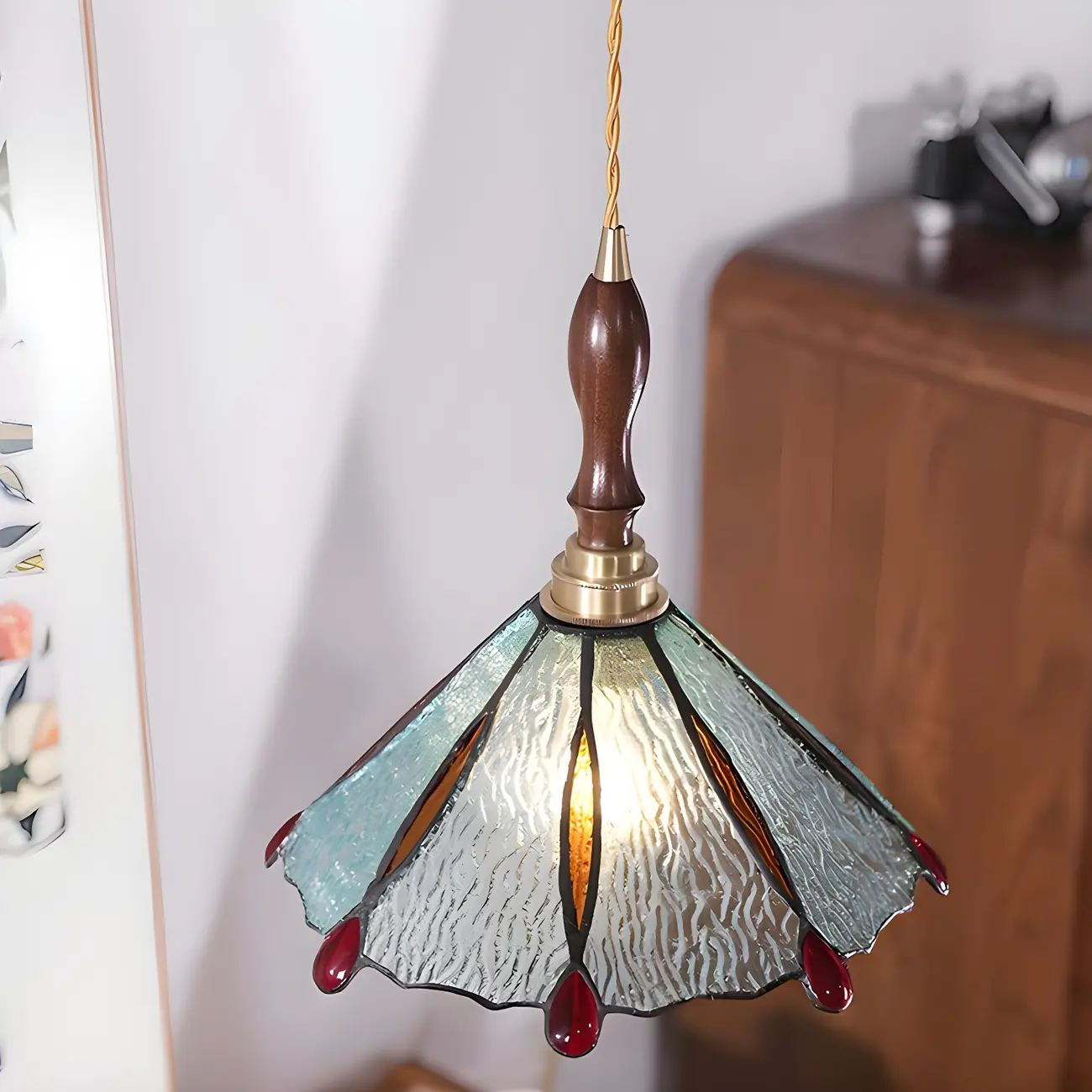Vintage Glass & Wood Pendant Hanging Light for Indoor Decor   Image - 12 | homeyfad