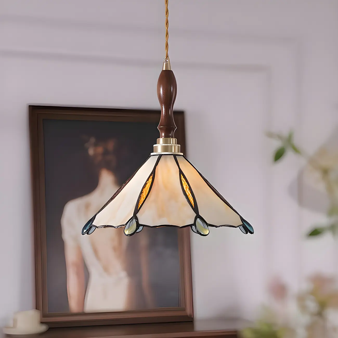 Vintage Glass & Wood Pendant Hanging Light for Indoor Decor   Image - 14 | homeyfad