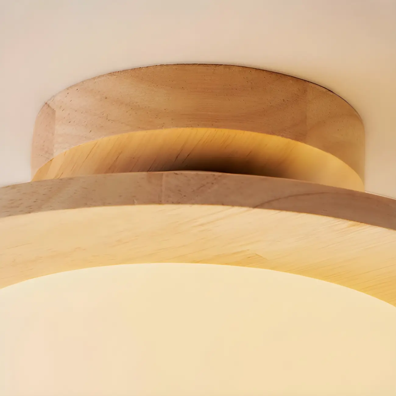 Circular Glass Ball Natural Wood Semi Flush Ceiling Light Image - 8 | homeyfad