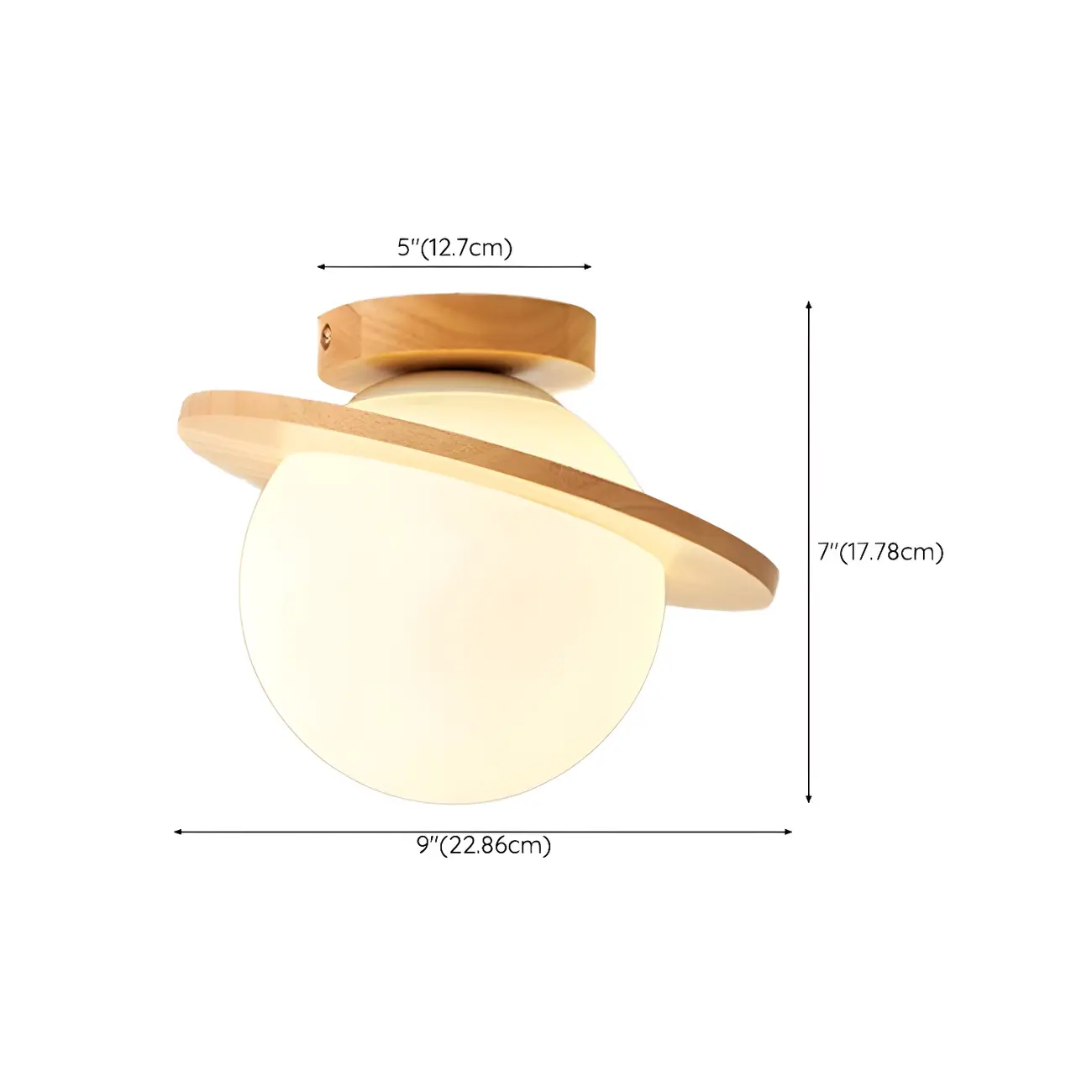 Circular Glass Ball Natural Wood Semi Flush Ceiling Light #size | homeyfad