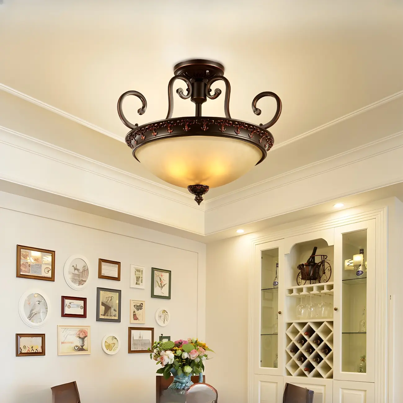 Frosted Glass Brown 3-Light Barn Semi Flush Ceiling Light Image - 3 | homeyfad