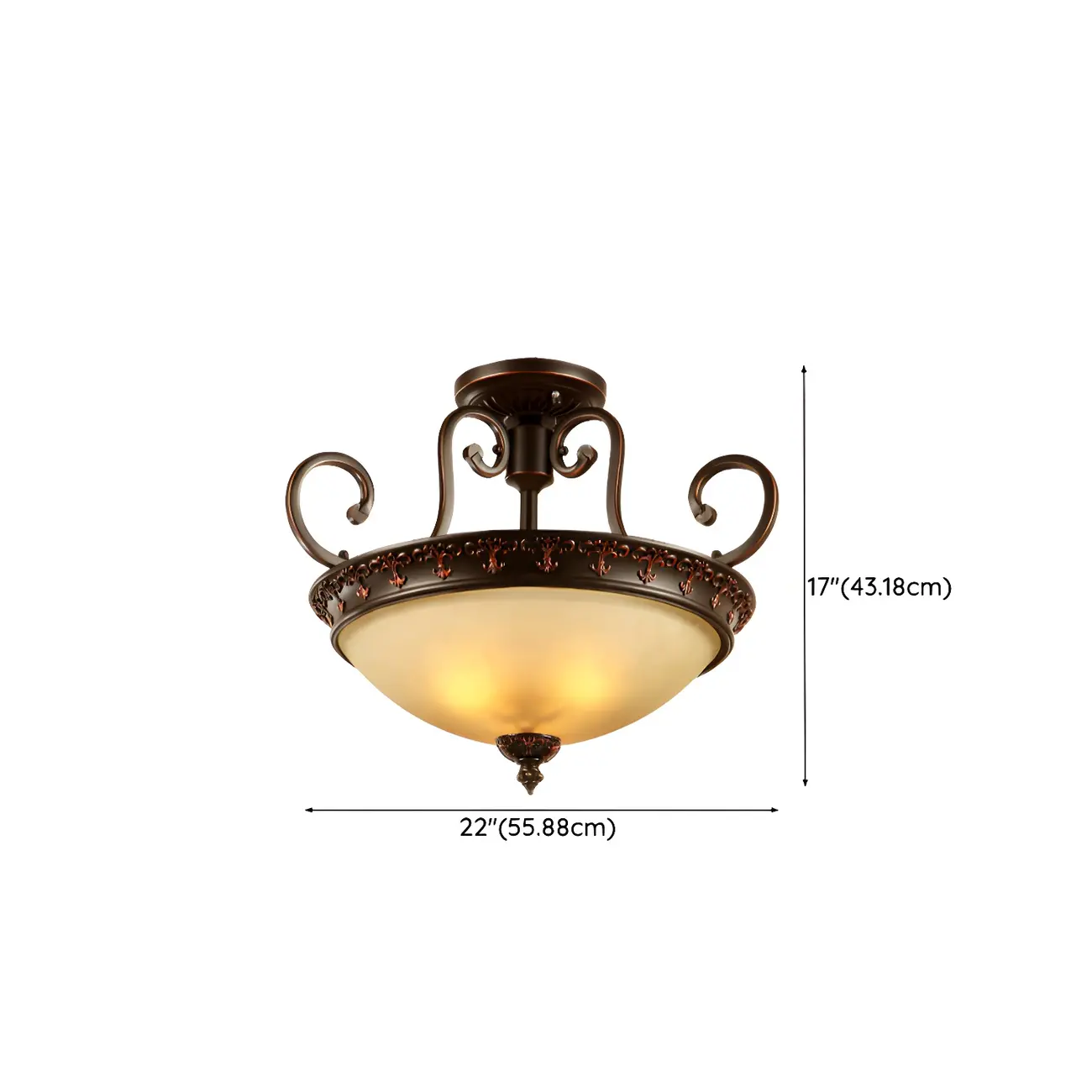 Frosted Glass Brown 3-Light Barn Semi Flush Ceiling Light #size