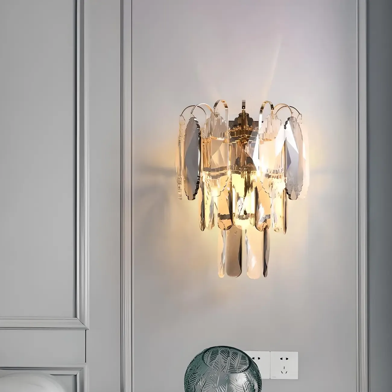 Minimalist Crystal Wall Light with Grey Tiered Design Image - 3
