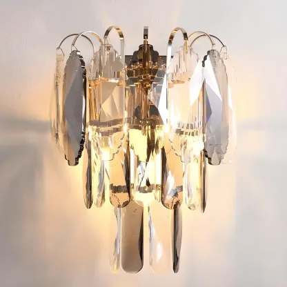 Minimalist Crystal Wall Light with Grey Tiered Design Image - 2