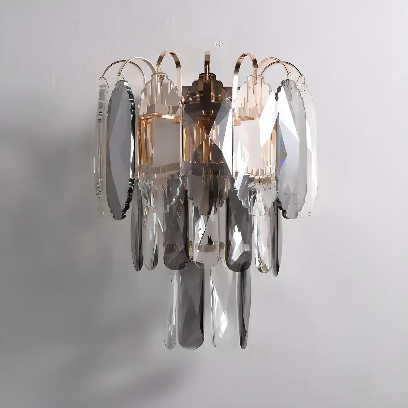 Minimalist Crystal Wall Light with Grey Tiered Design Image - 6