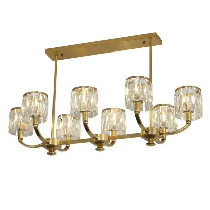 Modern Gold Crystal Cylinder Island Pendant Light for Kitchen Image - 3