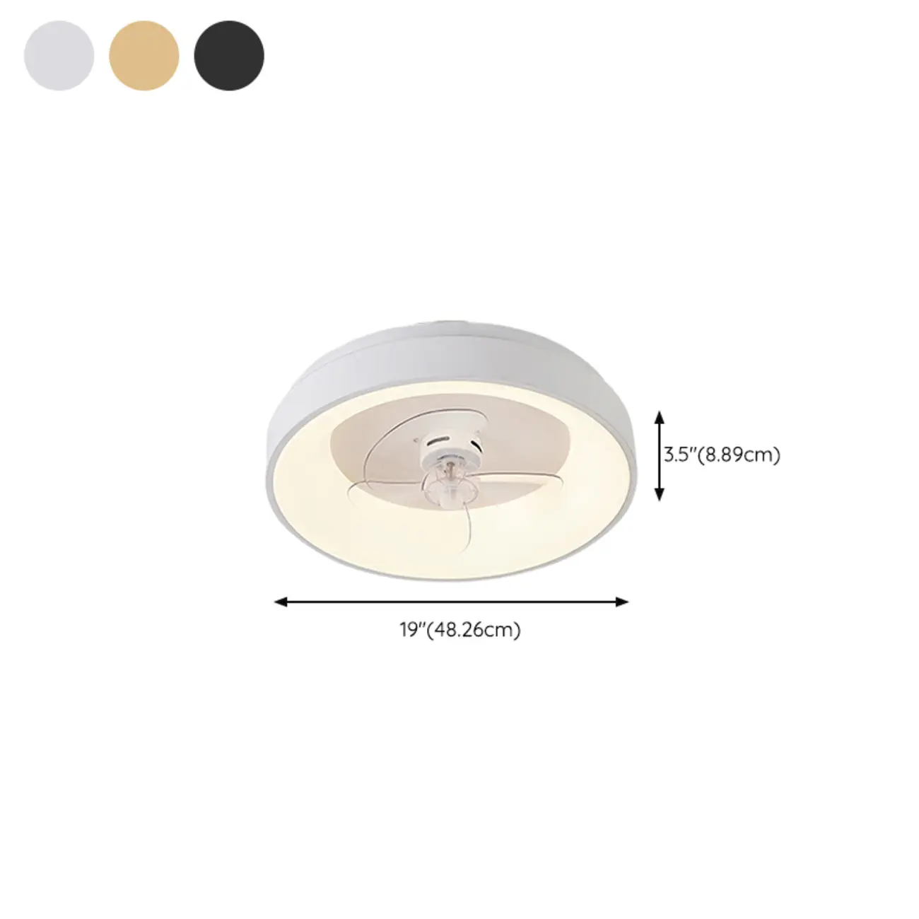 19" Round Flush Mount Ceiling Fan Dimmable LED Light for Living #size