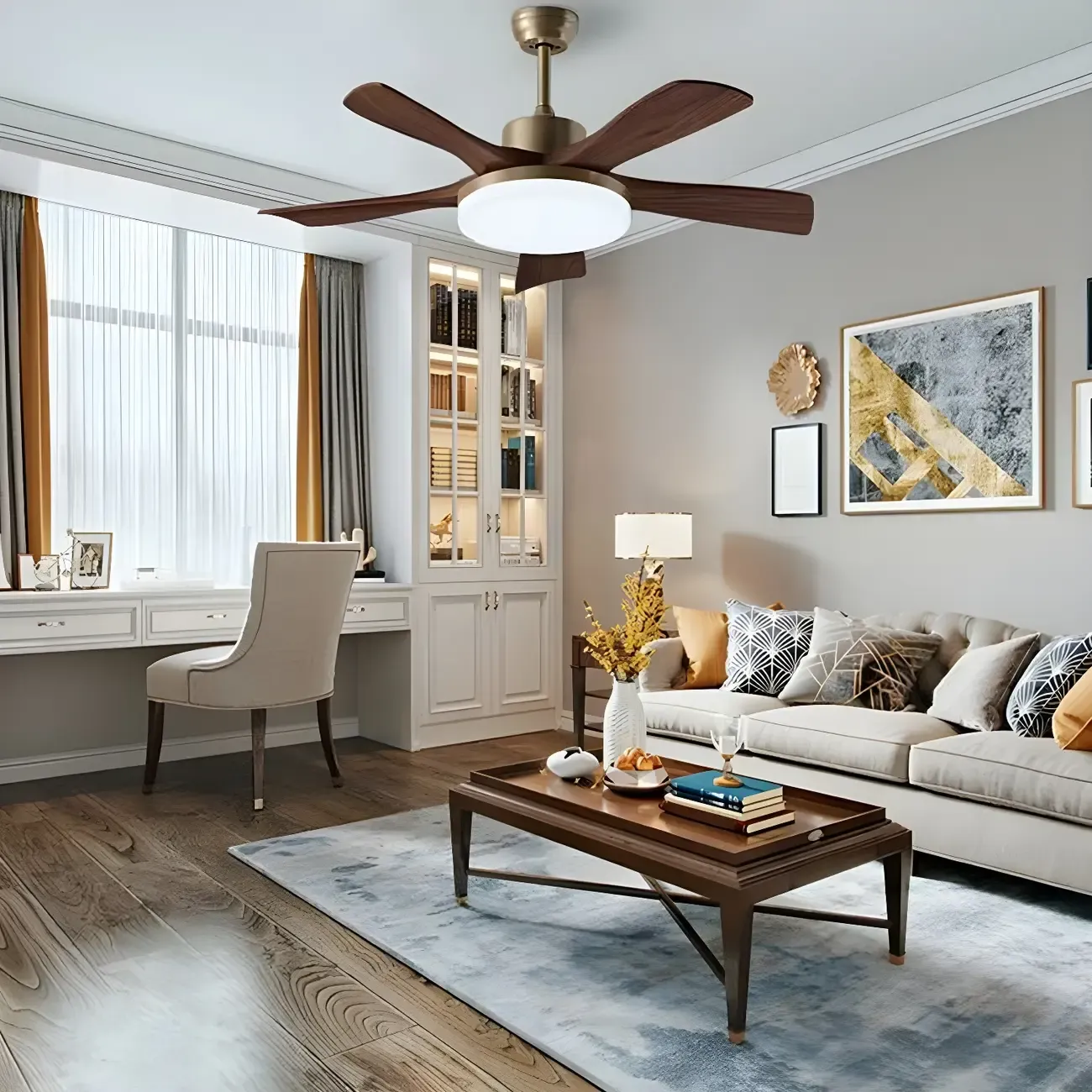 Metal Industrial Ceiling Fan for Residential Use, Integrated LED Light, One Source Image - 1