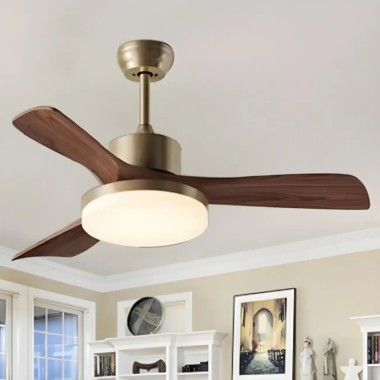 Metal Industrial Ceiling Fan for Residential Use, Integrated LED Light, One Source Image - 2
