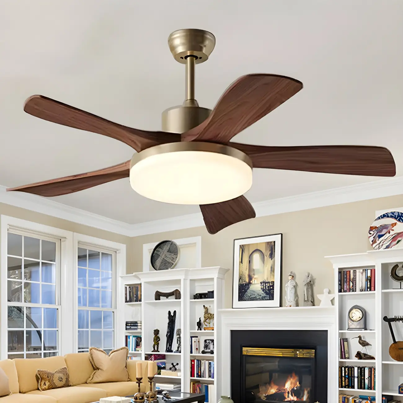 Metal Industrial Ceiling Fan for Residential Use, Integrated LED Light, One Source Image - 5 | homeyfad