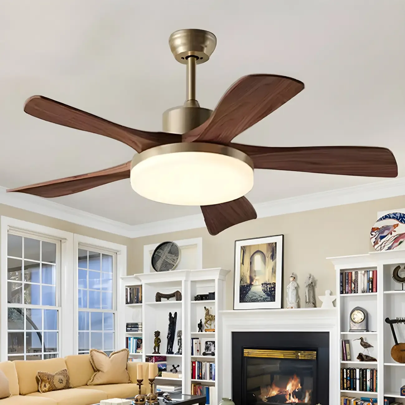 Metal Industrial Ceiling Fan for Residential Use, Integrated LED Light, One Source Image - 5
