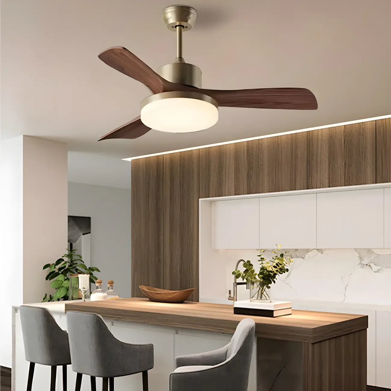 Metal Industrial Ceiling Fan for Residential Use, Integrated LED Light, One Source Image - 8