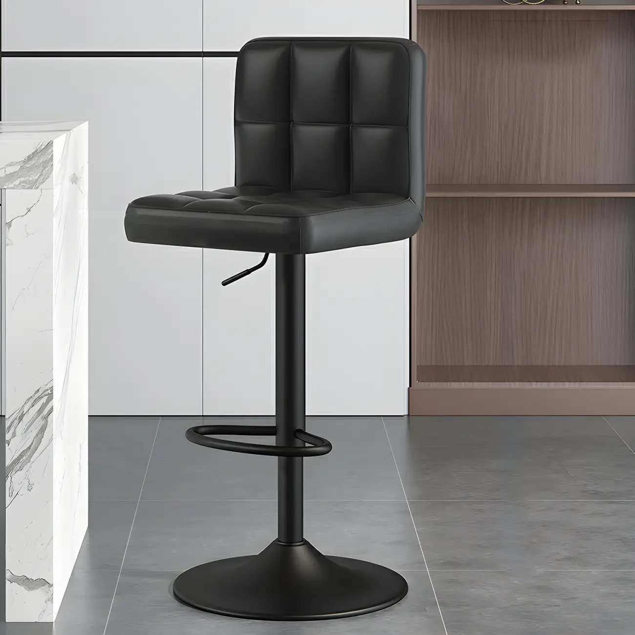 Adjustable Leather Square Swivel Bar Stools with Back HomeyFad