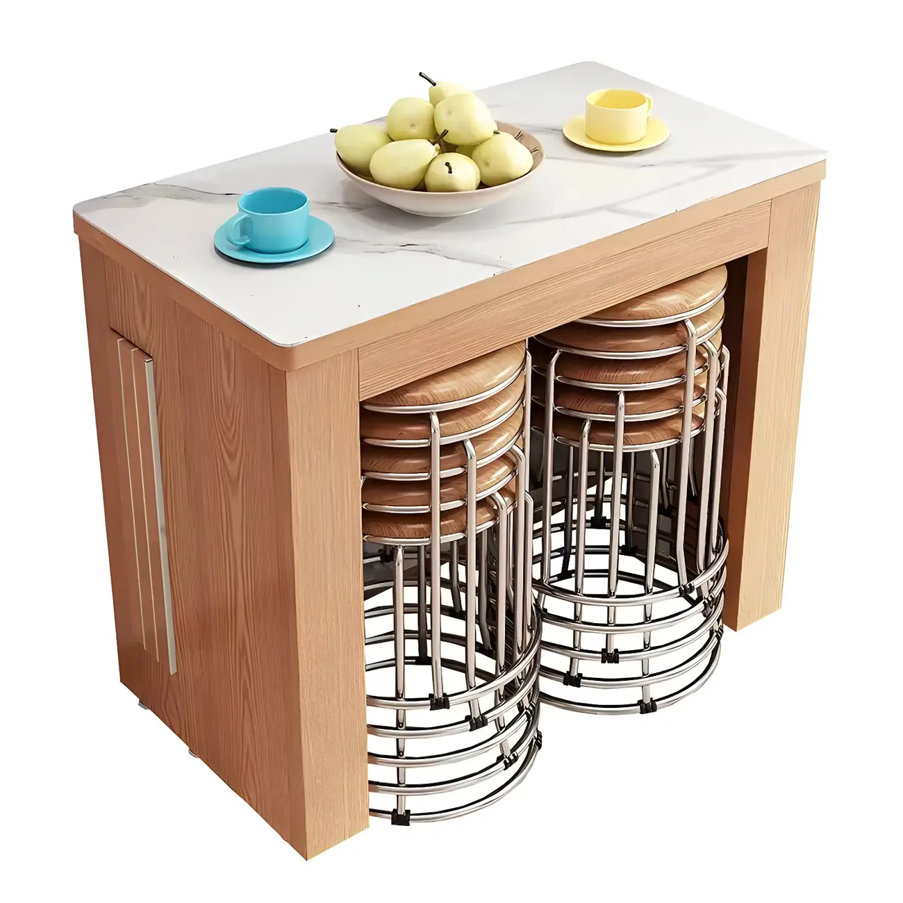 Natural Poplar Wood Rectangle Storage Extendable Dining Table Image - 2 | homeyfad
