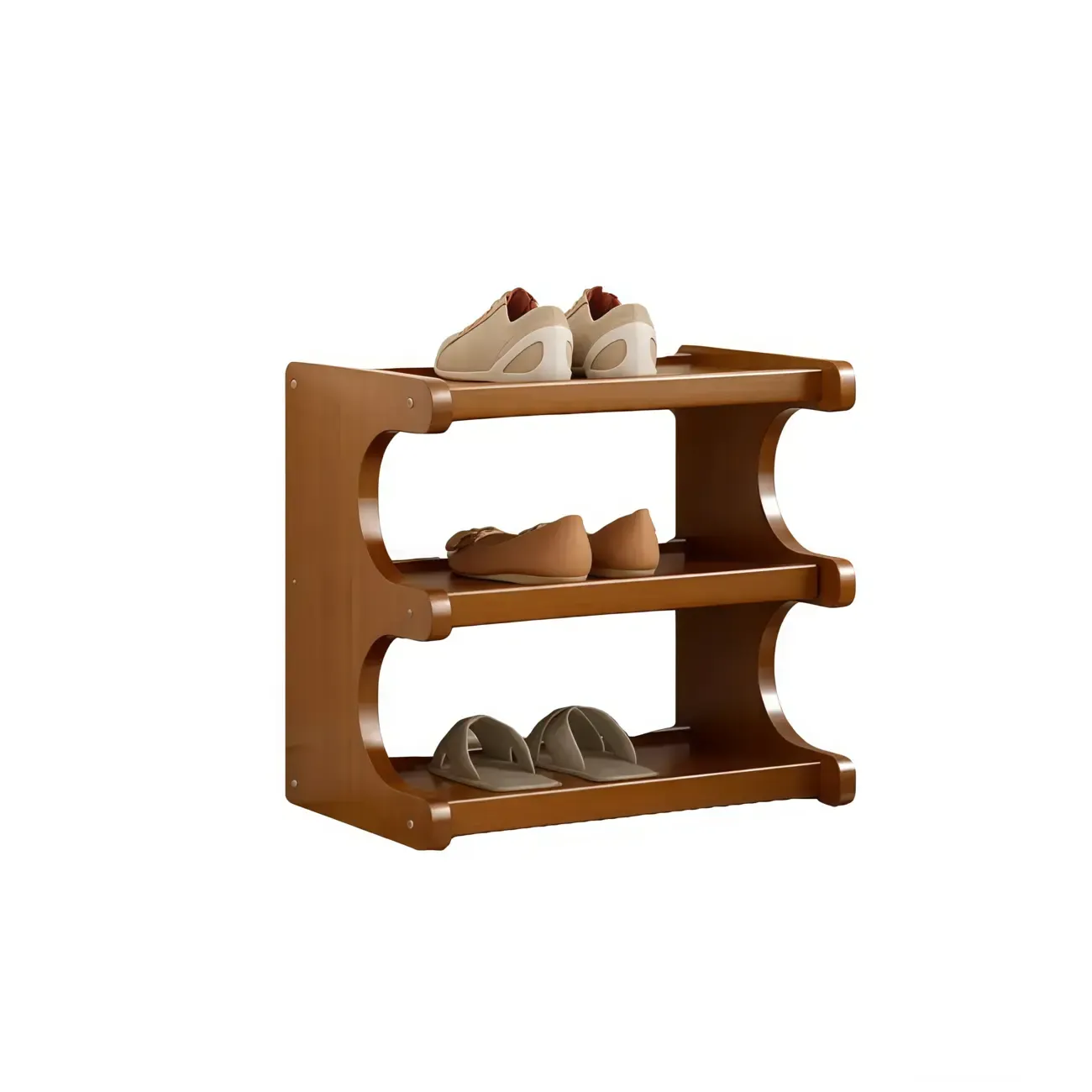 Modern Brown Shoe Rack Solid Wood Organizer Image - 11